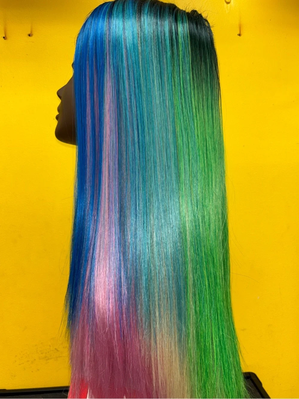 Blue Ombre Straight Wig with Pink Tips Pre-cut Synthetic Wig